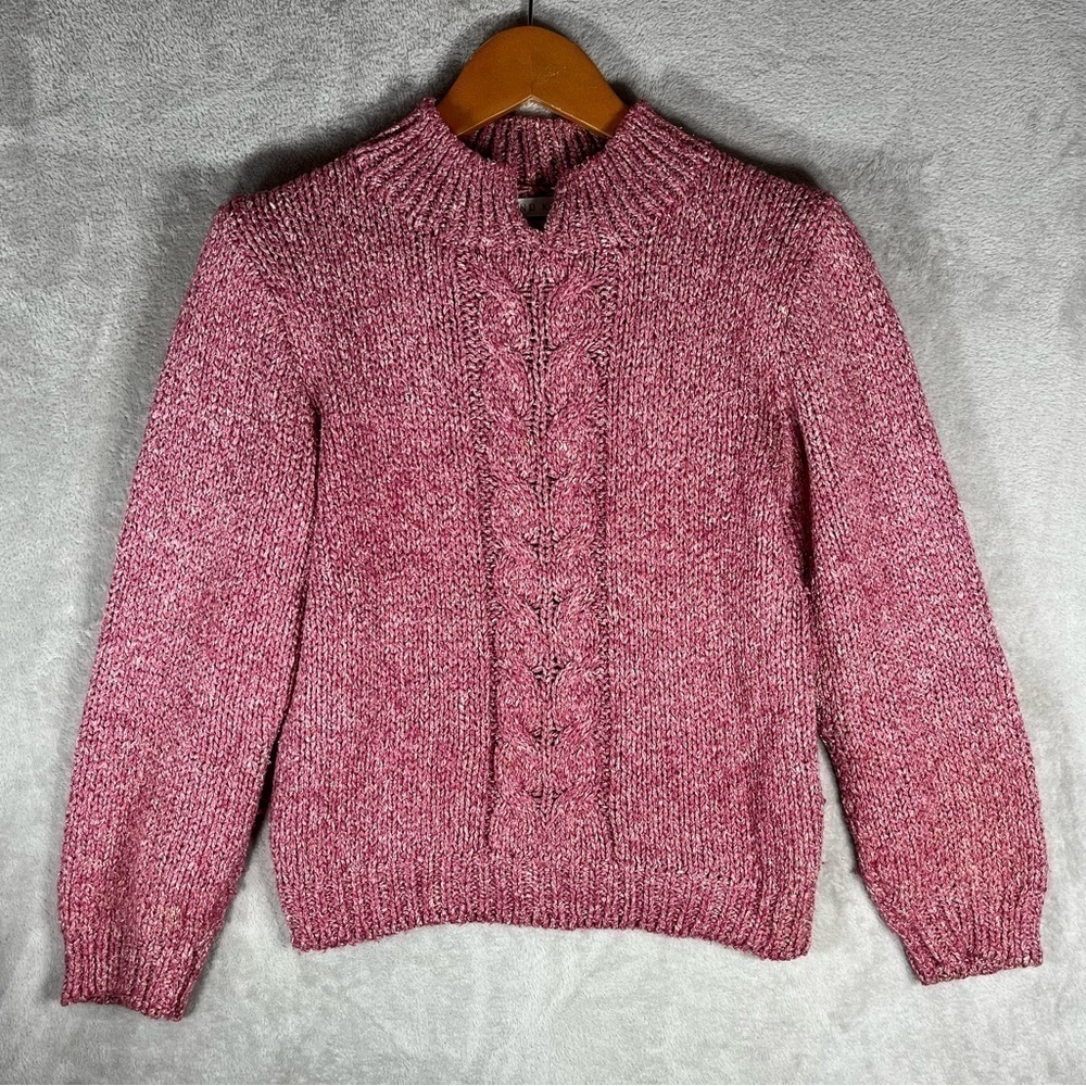 VINTAGE ROBERT SCOTT Hand Knitted Dusty Rose V-Notch Mock Neck Sweater Small